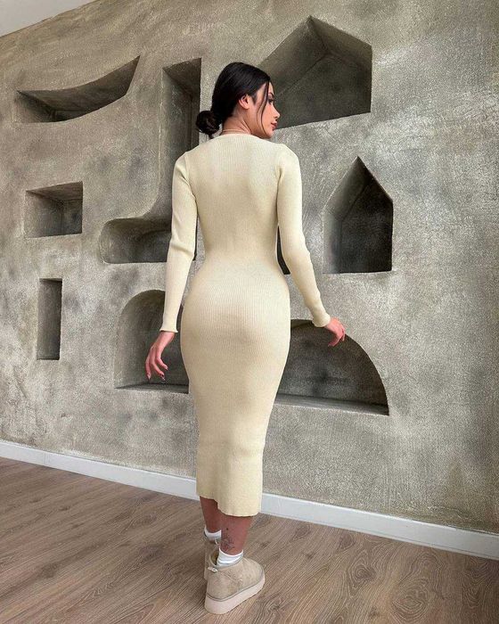 Жіноча тепла облягаюча сукня міді в рубчик З НАЧОСОМ тепле плаття