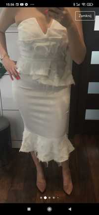 Sukienka Asos M38 midi, ołówkowa,tuba,kremowa, ecru z baskinką.
