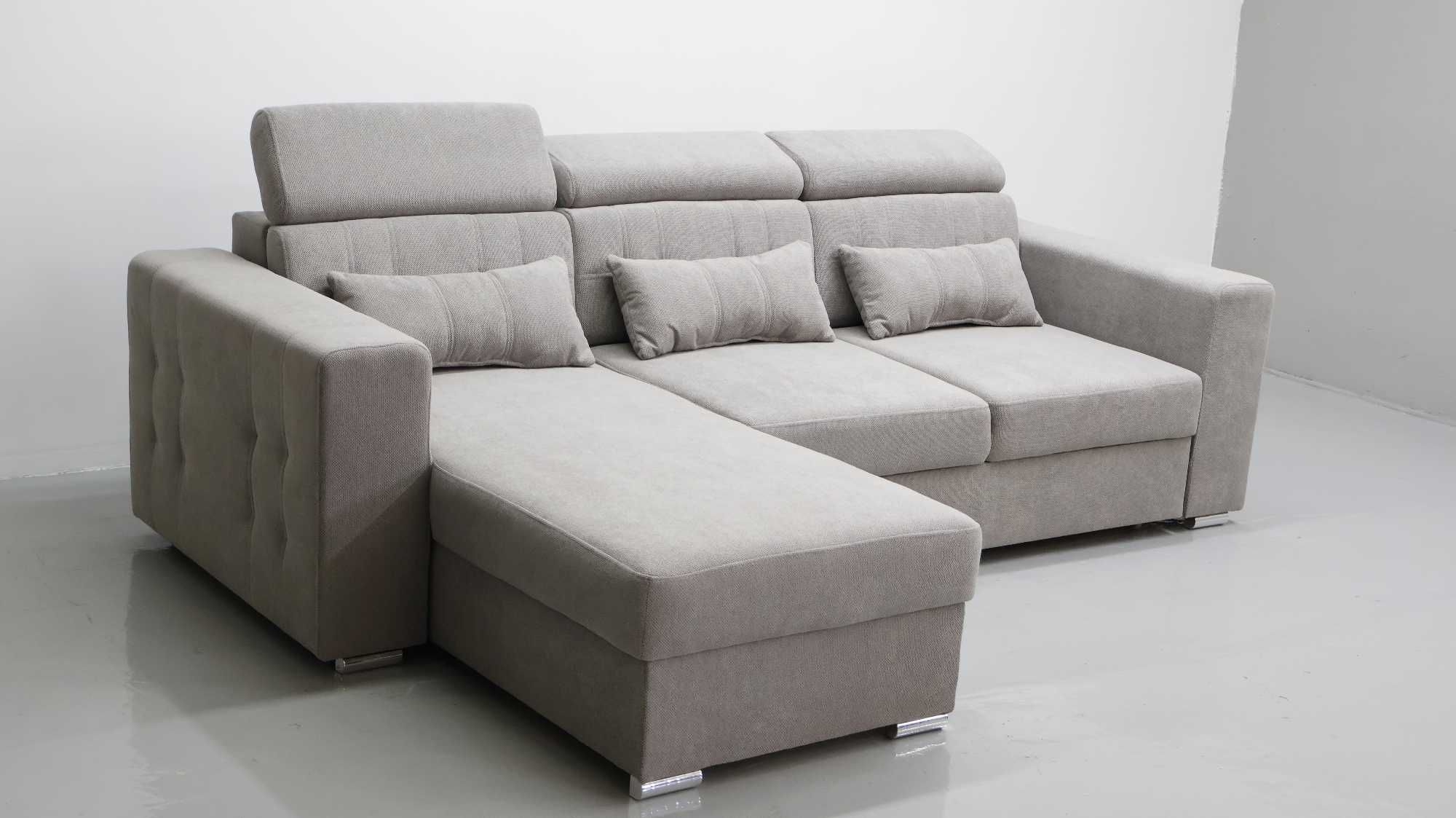 THS NAROŻNIK funkcja spania pojemnik regulowane oparcie SOFA szara
