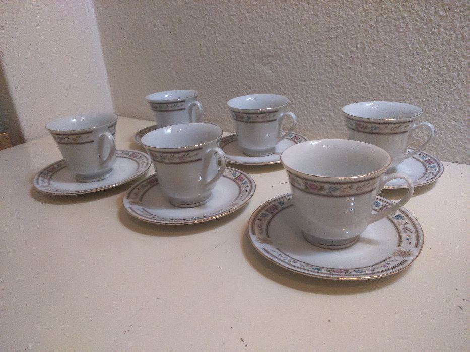 Retro Vintage Antigo Serviço Chá 6 Chávenas Pires Porcelana Chinesa
