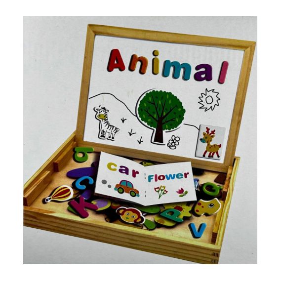 Tablica magnetyczno-kredowa dla dzieci–drewniana, z literami i puzzl