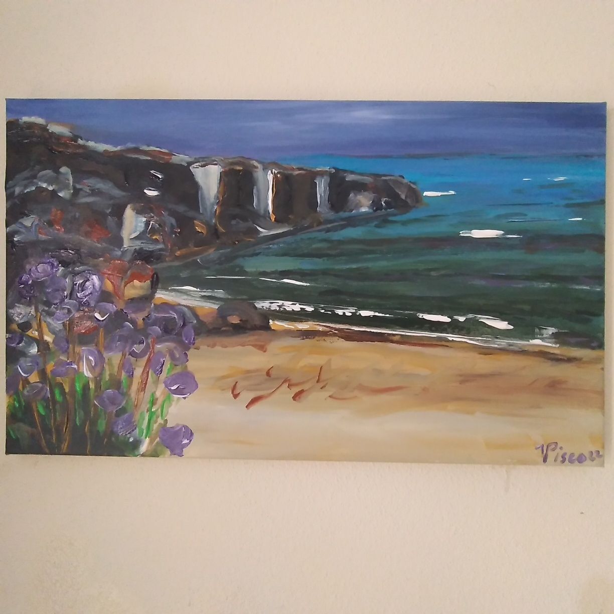 Acrílico sobre tela, praia do malhão, 30x50 cm, 2022