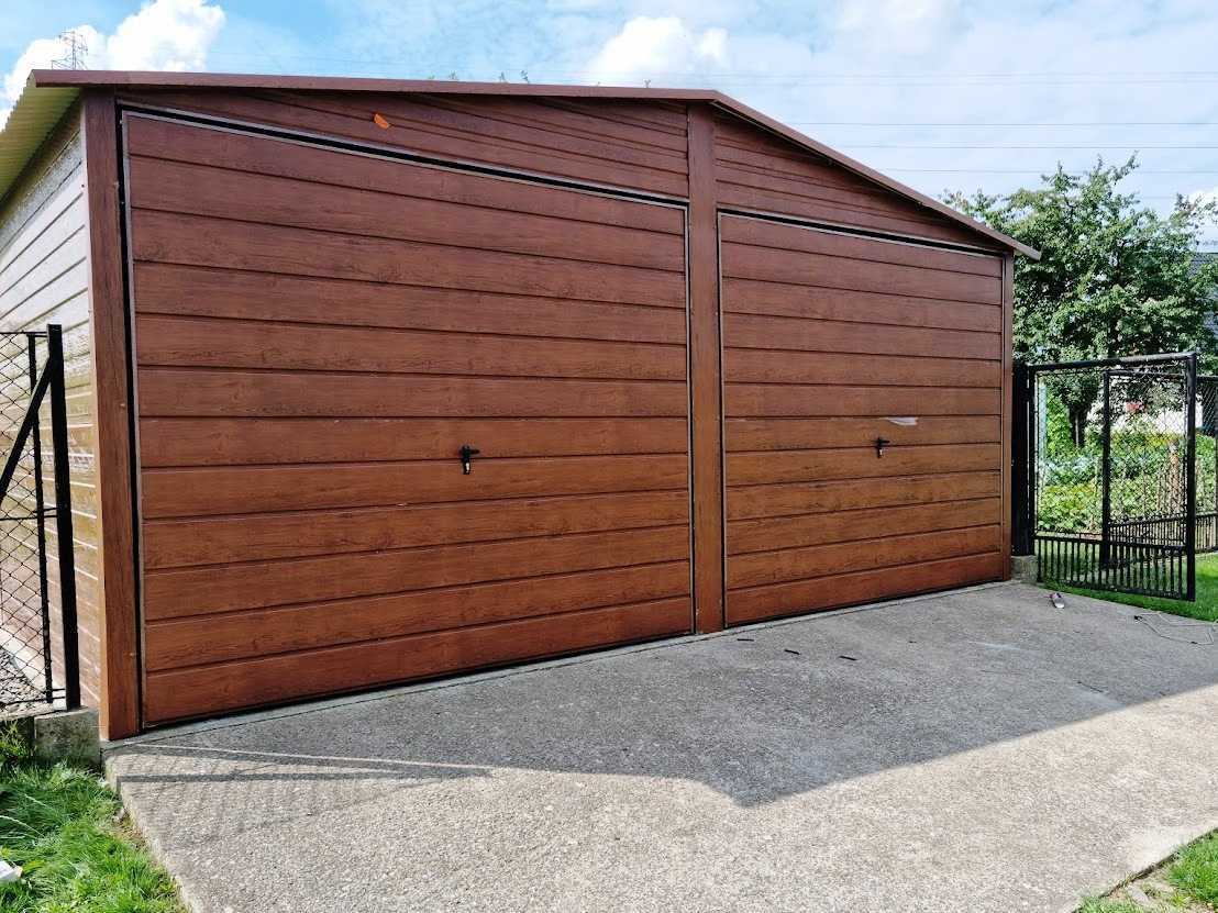 Promocja! Garaż Blaszany 6x5 Grafit + Orzech