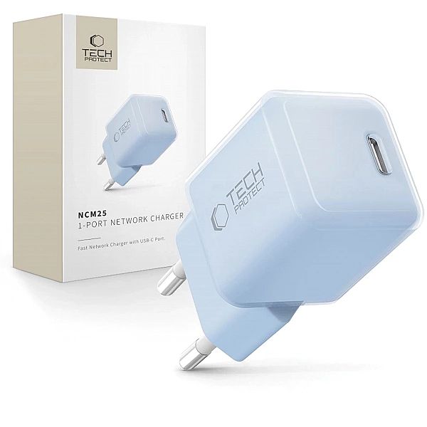 Ładowarka sieciowa Tech-Protect NCM25 USB-C PD 25W - niebieska
