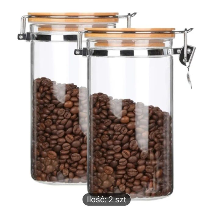 2× Szklane pojemniki na kawę herbatę słodycze bambus