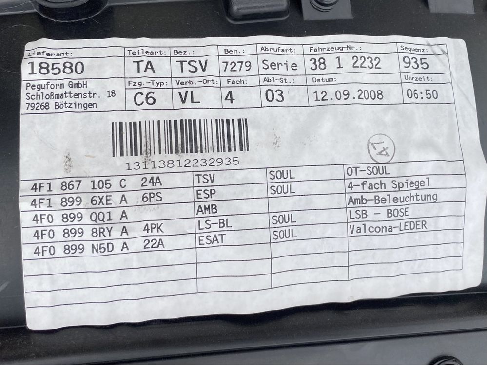 Audi A6 C6 Avant tapicerka boczek drzwi lewych przednich Bose