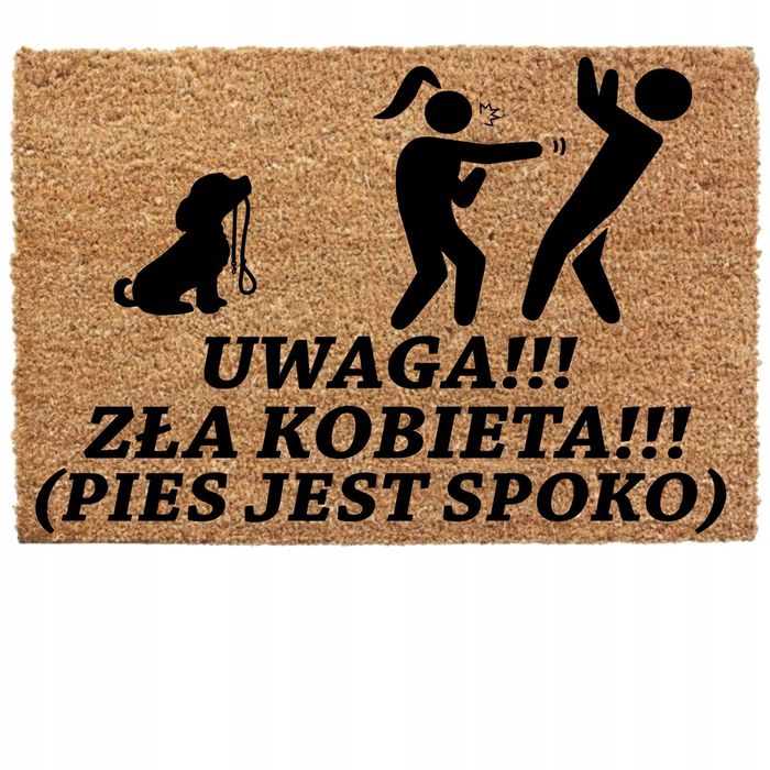 Wycieraczka pod drzwi gruba 60x90cm mata do butów ZŁA KOBIETA PIES