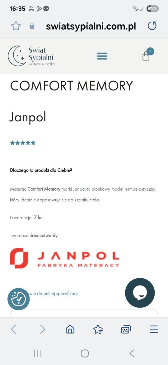 Materac Janpol Memory Komfort termoelastyczny