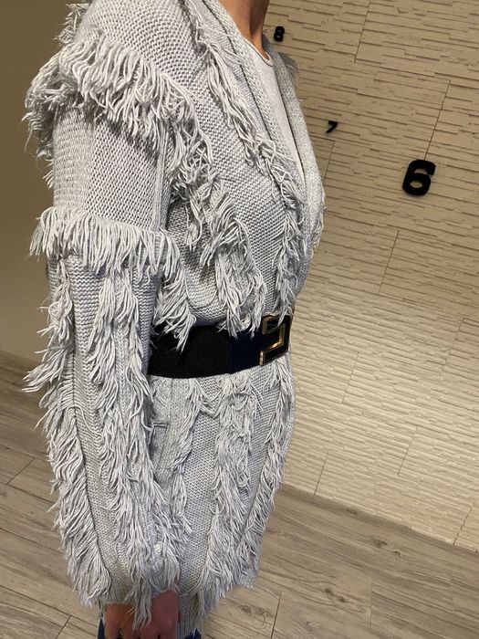 Andżela kardigan frędzle boho sweterek szary Uni