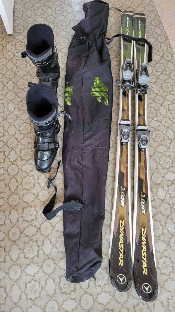 Лыжи Dynastar 162 + чехол к ним + ботинки Salomon 27 (41-42 см)