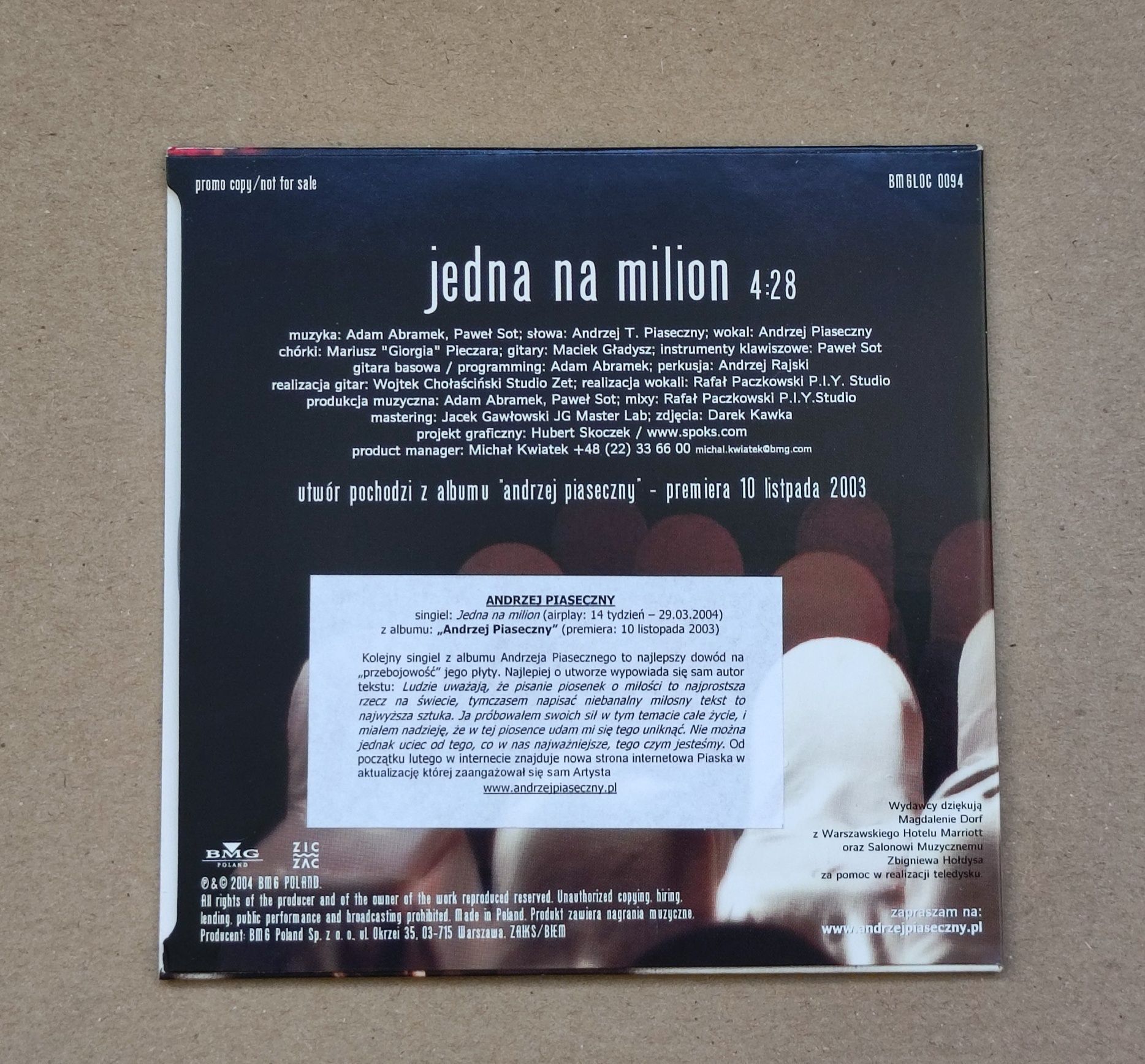 Andrzej Piaseczny Jedna na milion płyta CD singiel