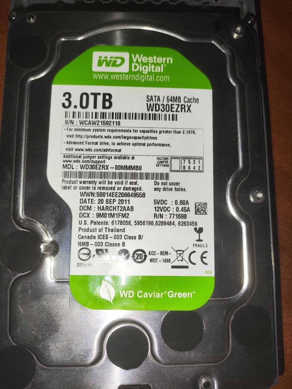 Жесткий диск/HDD WD WD30EZRX 3000GB/3Tb 5400rpm 64MB