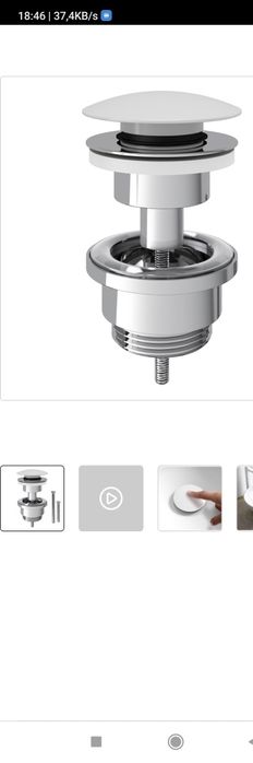 Korek umywalkowy spustowy klik klak uniwersalny z przelewem biały