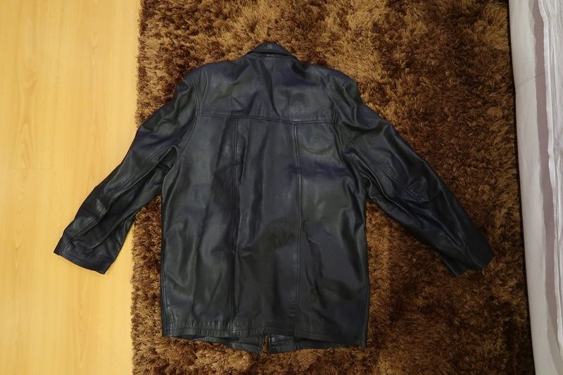 Casaco de Couro Preto/Gabardine Homem