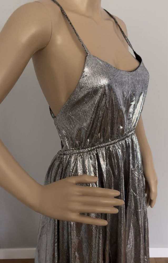 Suknia do sesji kobiecej, ciążowej srebrna XL