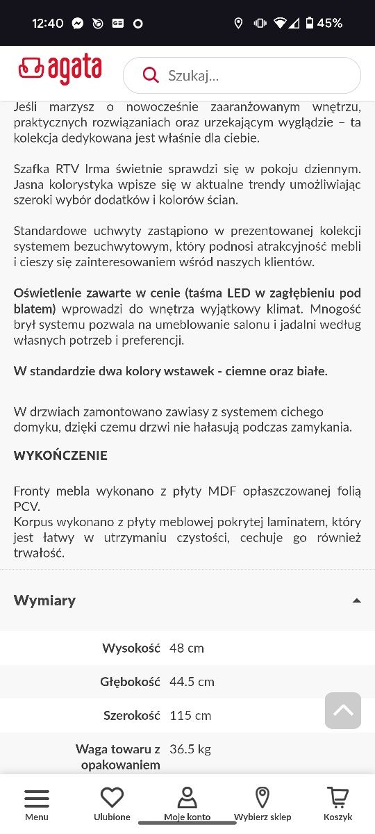 Szafka RTV Irma bez podświetlenia Agata meble biała jak nowa