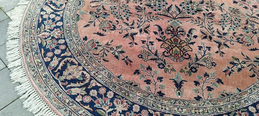 Dywan perski w stylu Nain okrągły średnica 206 cm tkany ręcznie wełna