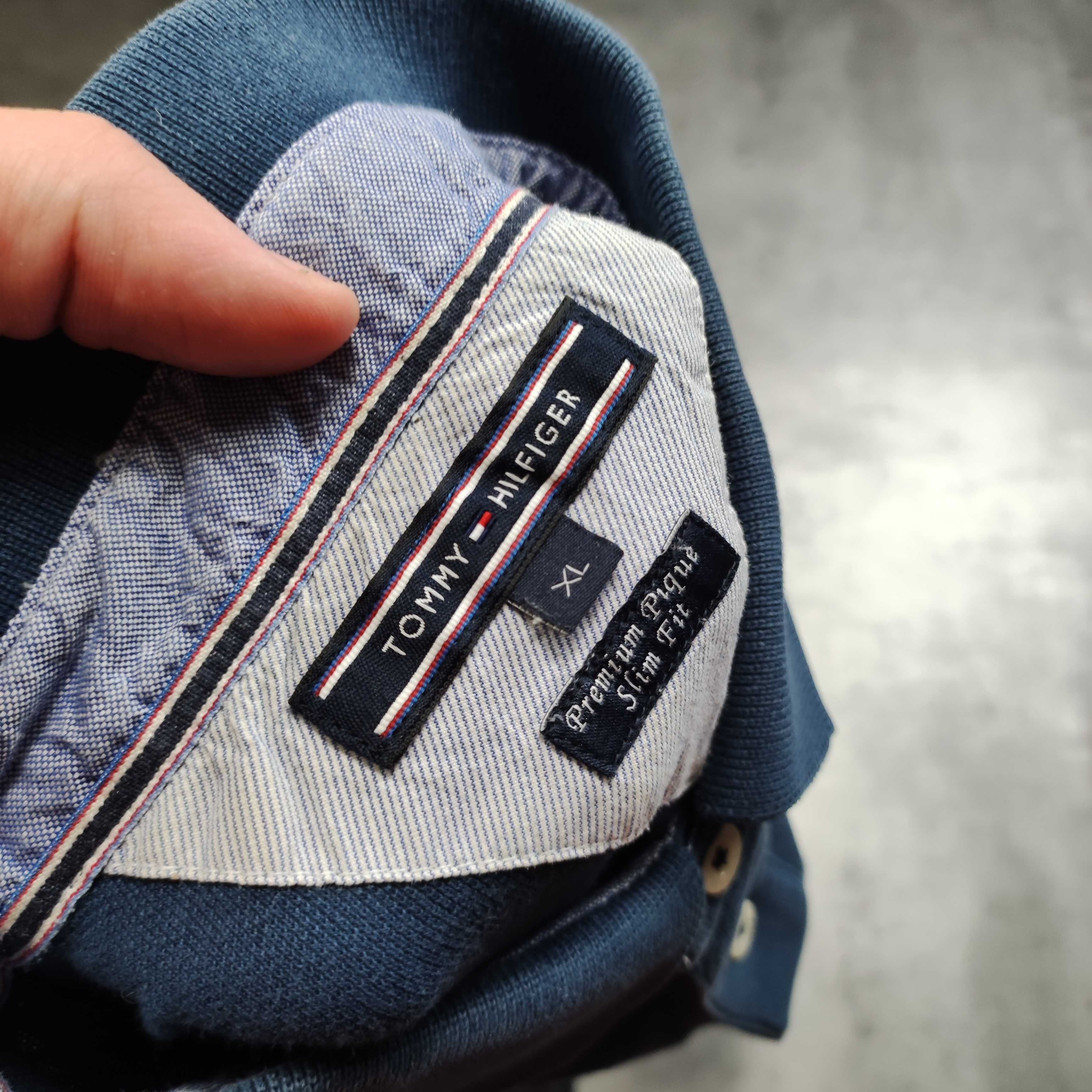 MĘSKA Koszulka Polo Elegancka Granatowa Bawełna Tommy Hilfiger Logo