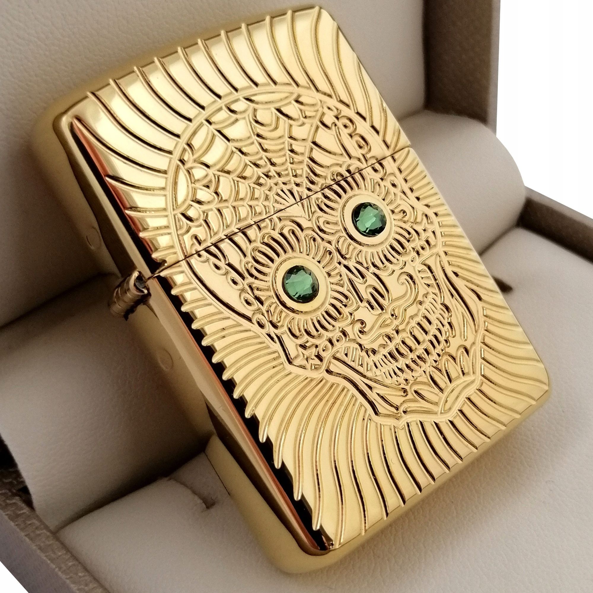 Złota Zapalniczka Zippo Skull Desing 24k Na Prezent + Certfikat + Graw