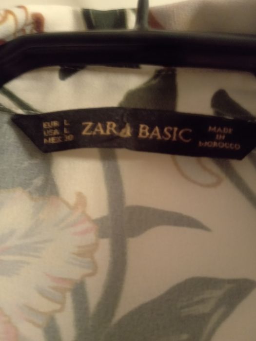 Zara Basic r40 bluzka koszulowa z motywem roślinnym