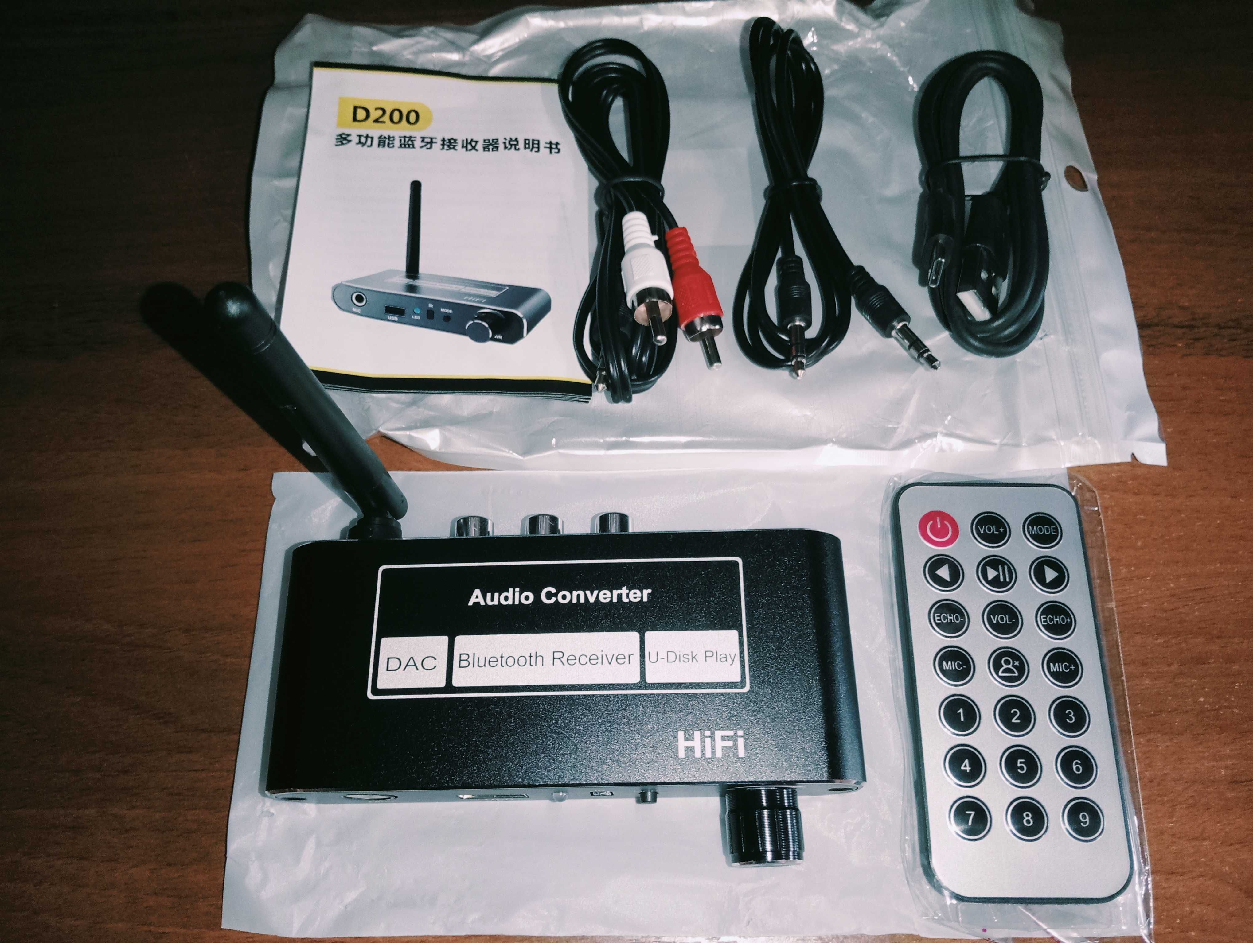 Bluetooth 5.2 Receiver D200  dac, rca, aux, мікрофон, usb
