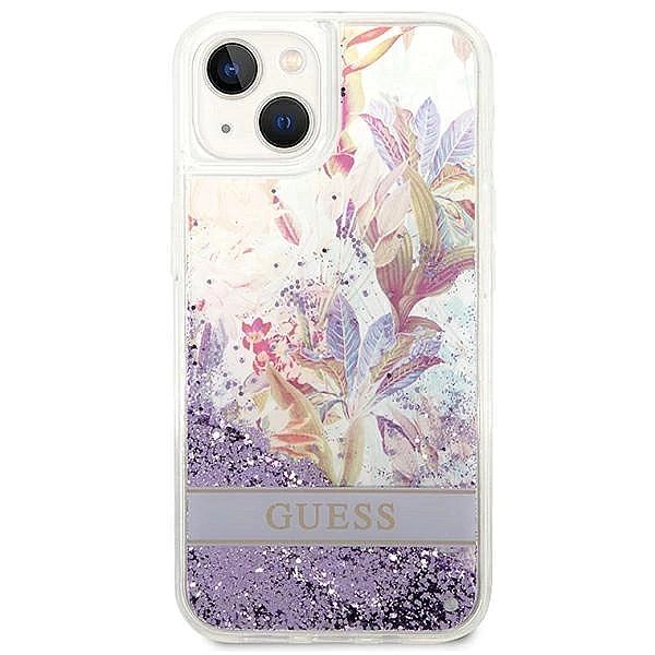Etui Guess Flower Liquid Glitter na iPhone 14 Plus - fioletowe