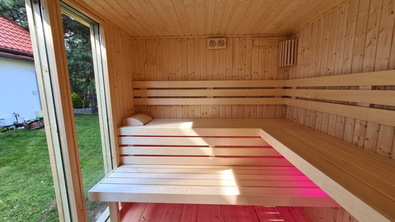 Sauna fińska, sucha, zewnętrzna, ogrodowa, SPA, beczka, model BALTIC