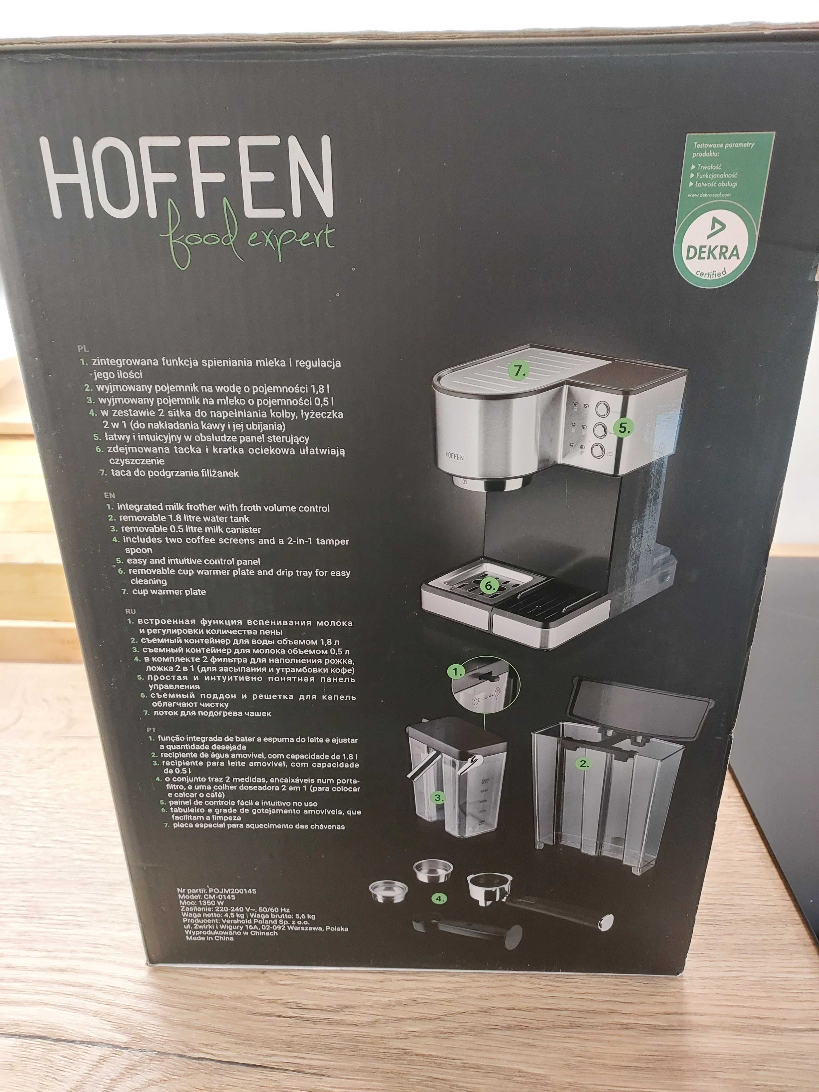 Ekspres kolbowy do kawy marki Hoffen z systemem spieniania mleka