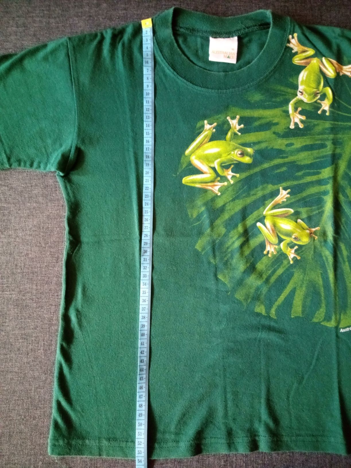 Zielony T-shirt koszulka w żaby i monstera Australia S