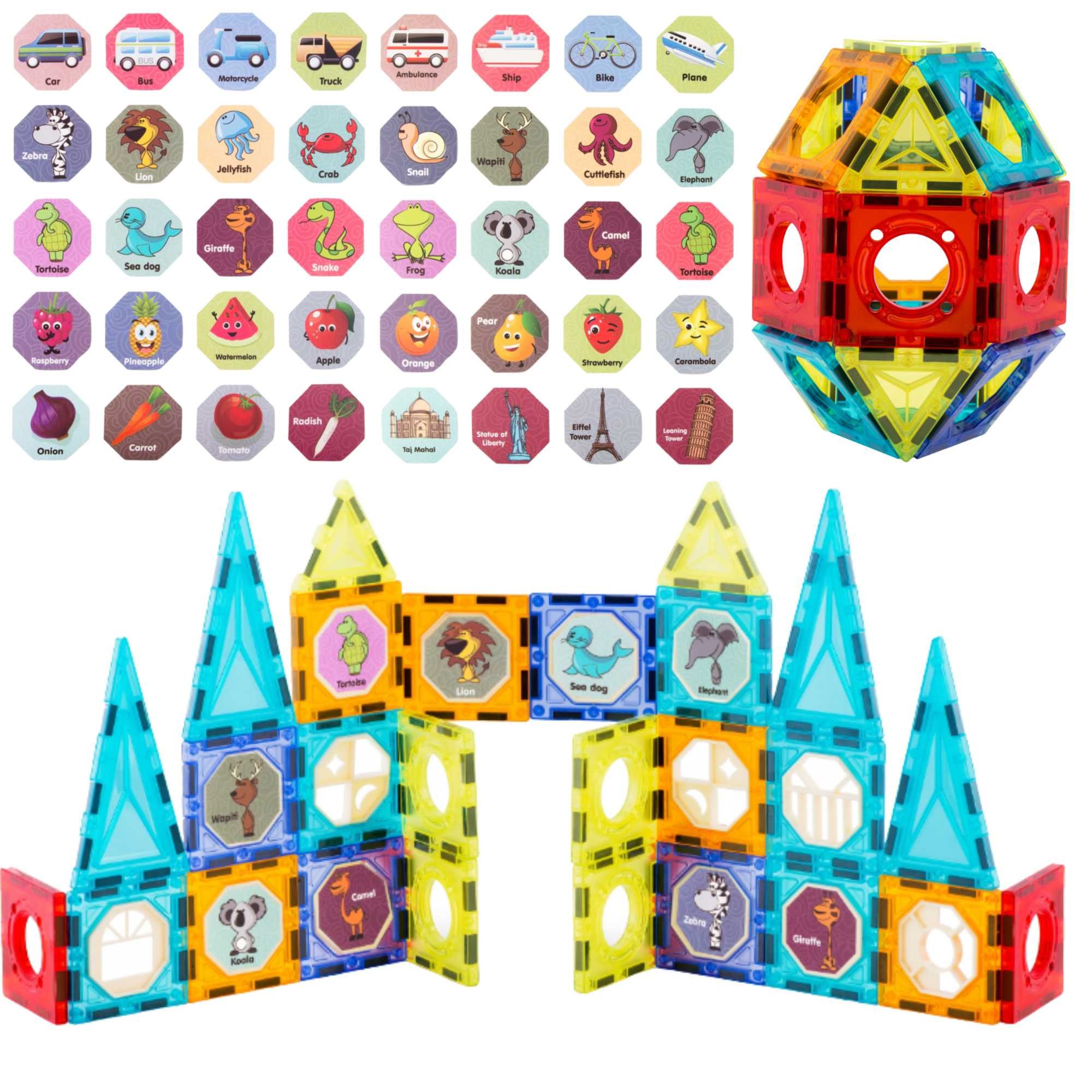 OKAZJA klocki magnetyczne edukacyjne 3D + naklejki
