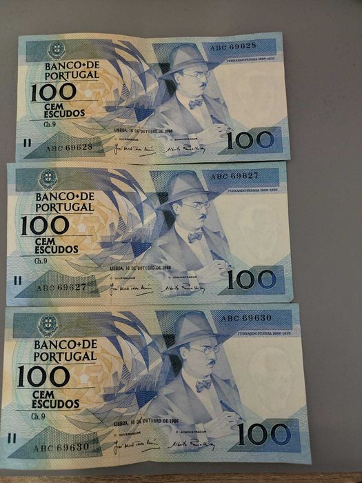 3 Notas 100 Escudos (1986) - Prefixo de substituição "ABC"