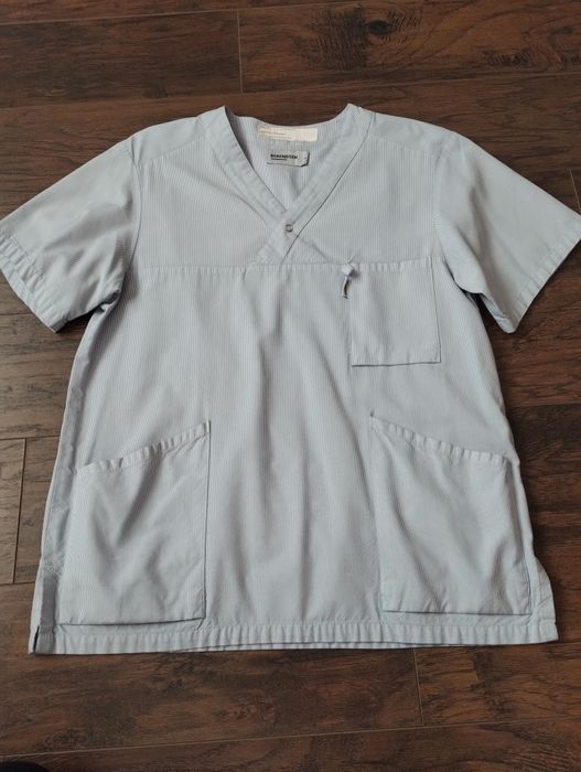 Scrubs bluza medyczna biała w paseczki rozm S 36 bawełna