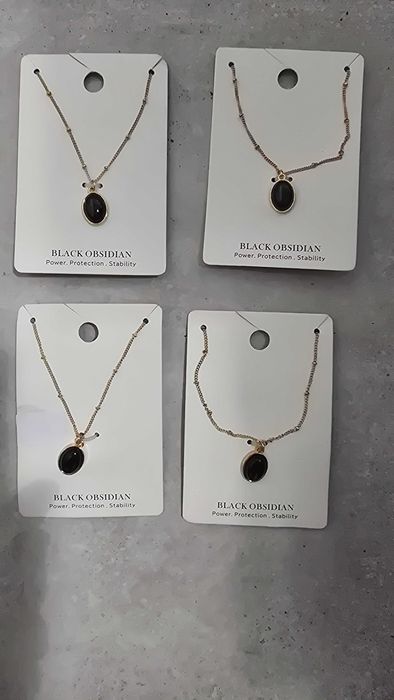 Czarny OBSYDIAN Kamień Szlachetny MOC OCHRONA Łańcuszek - Naszyjnik