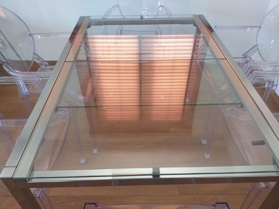 Stół  rozkładany - metal, hartowane szkło