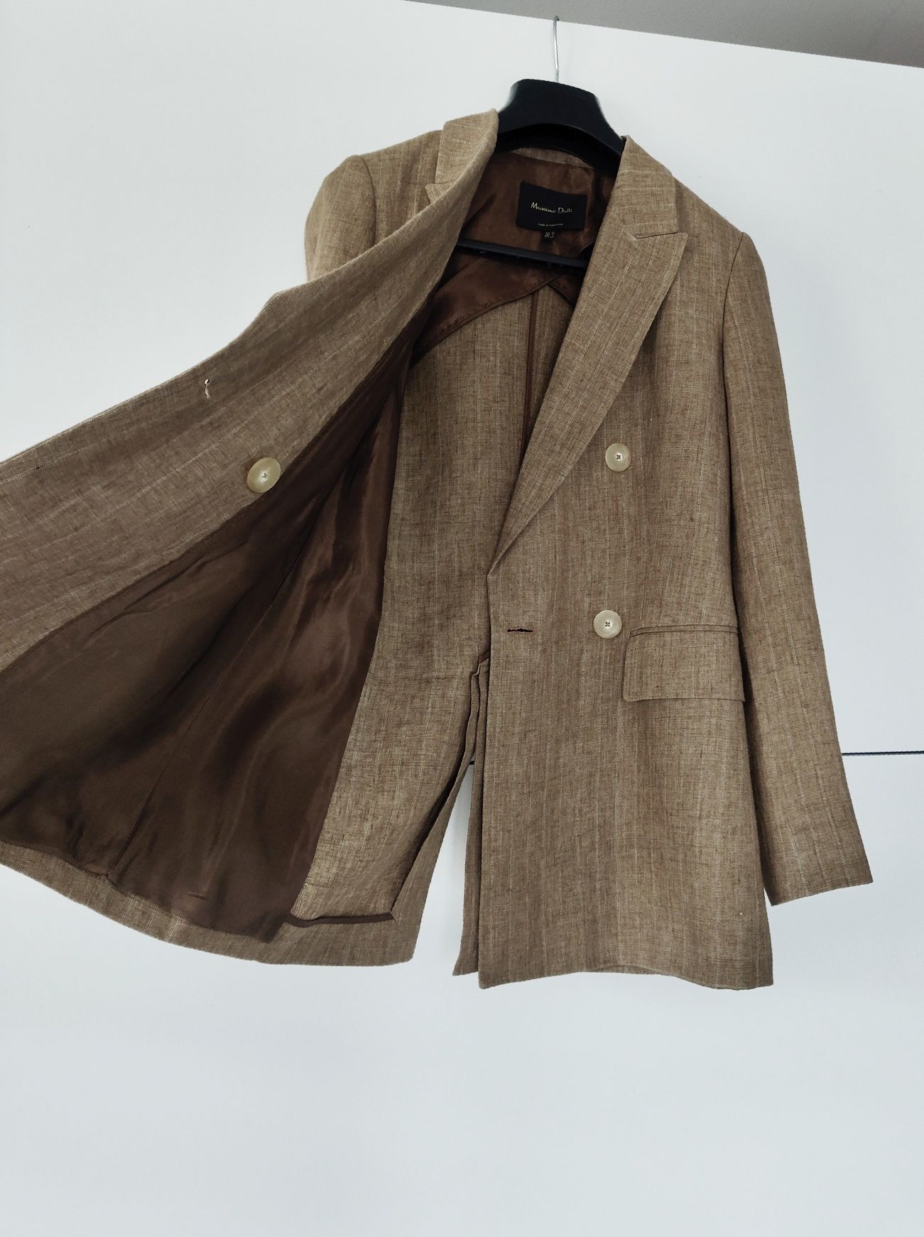 Marynarka Massimo dutti 36 S brązowa beżowa lniana w paski