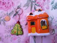 Prendas de Natal - porta-chaves Árvore de Natal e casinha p/velas