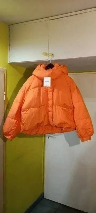 Kurtka zimowa puchowa Kaczy puch asymetryczna Pomarańcz Roz.M 36%Ceny