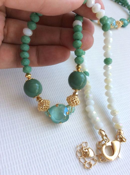 Кольє,чокер мʼятного кольору, зелений чокер