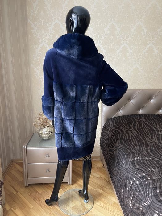 22.12 примірки Київ, норкова шуба Італія 90 см, синя, ексклюзив, 44-46
