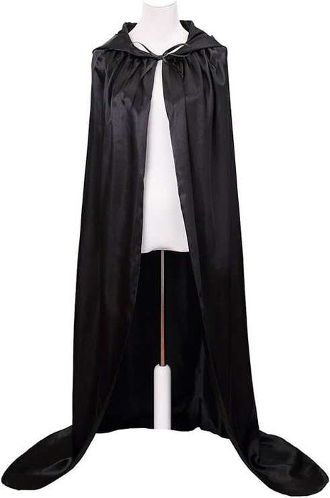 Peleryna z kapturem czarna, dł. 130 cm Halloween Cosplay