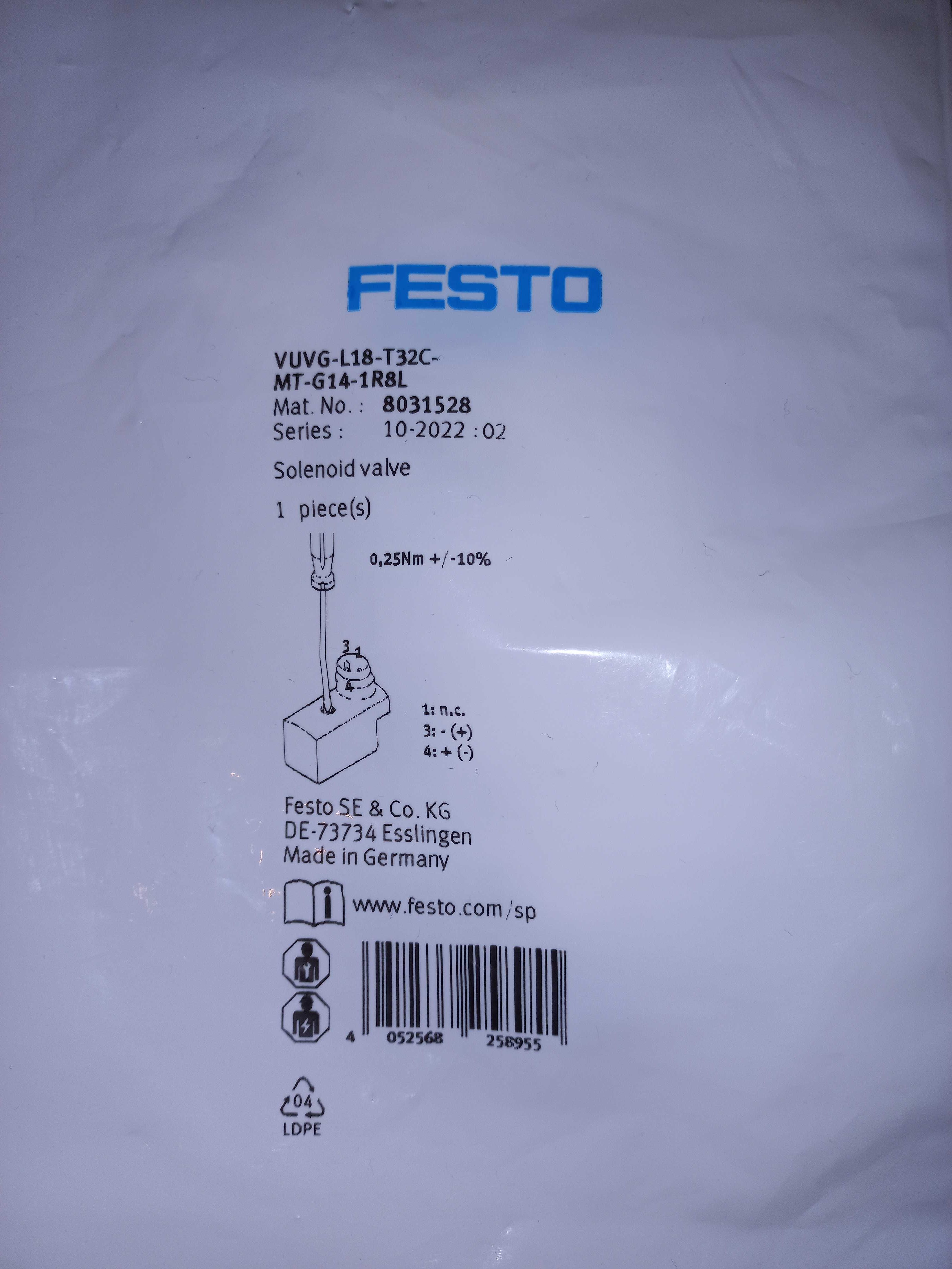 Zawór FESTO -  VUVG-L18-T32C-MT-G14-1R8L, 2x3/2 zamknięty monost,, 18