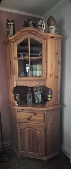 Narożny kredens, szafa narożnikowa z drewna sosnowego, lite drewno