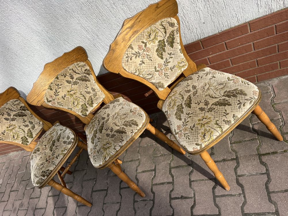 Krzesła drewniane,dąb z materiałem 3 szt.