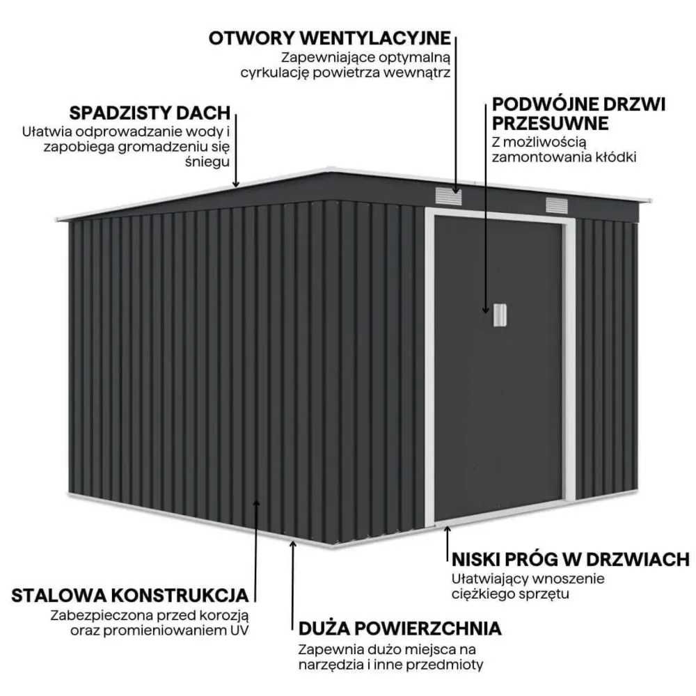 DOMEK OGRODOWY 261 x 241 cm Mocny, Stalowy, Ocynkowany - RÓŻNE KOLORY!