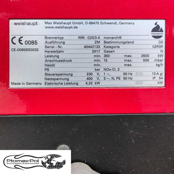 Palnik Gazowy Weishaupt WM-G20/3-A ZM Monarch (350 - 2600 kW / 2,6 MW)