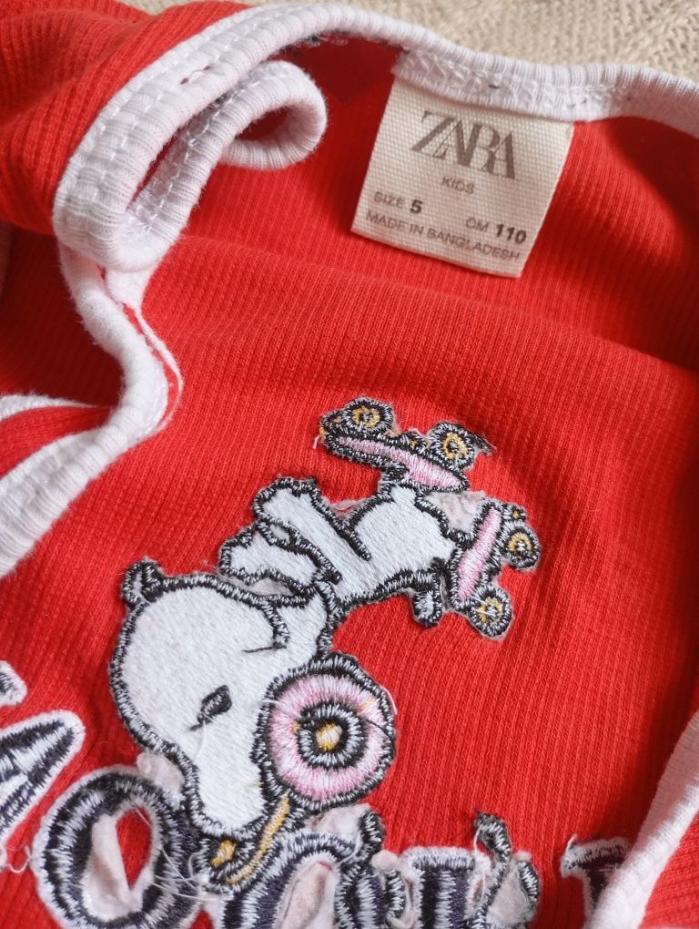 ZARA 4-5L bawełniany czerwony top body w prążki Snoopy