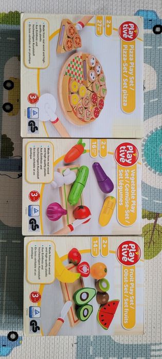 Zestaw drewniane owoce warzywa pizza Playtive zabawkowe Lidl