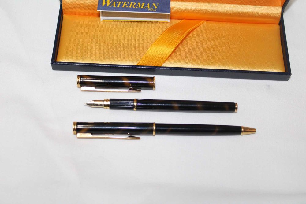 Conjunto Waterman, 1 tinta permanente aparo ouro 18k 1 esferográfica