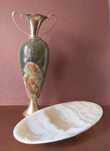 Antyk Art Déco Podst Lampy z Naturalnego Kamienia Zielony ONYKS, Taca