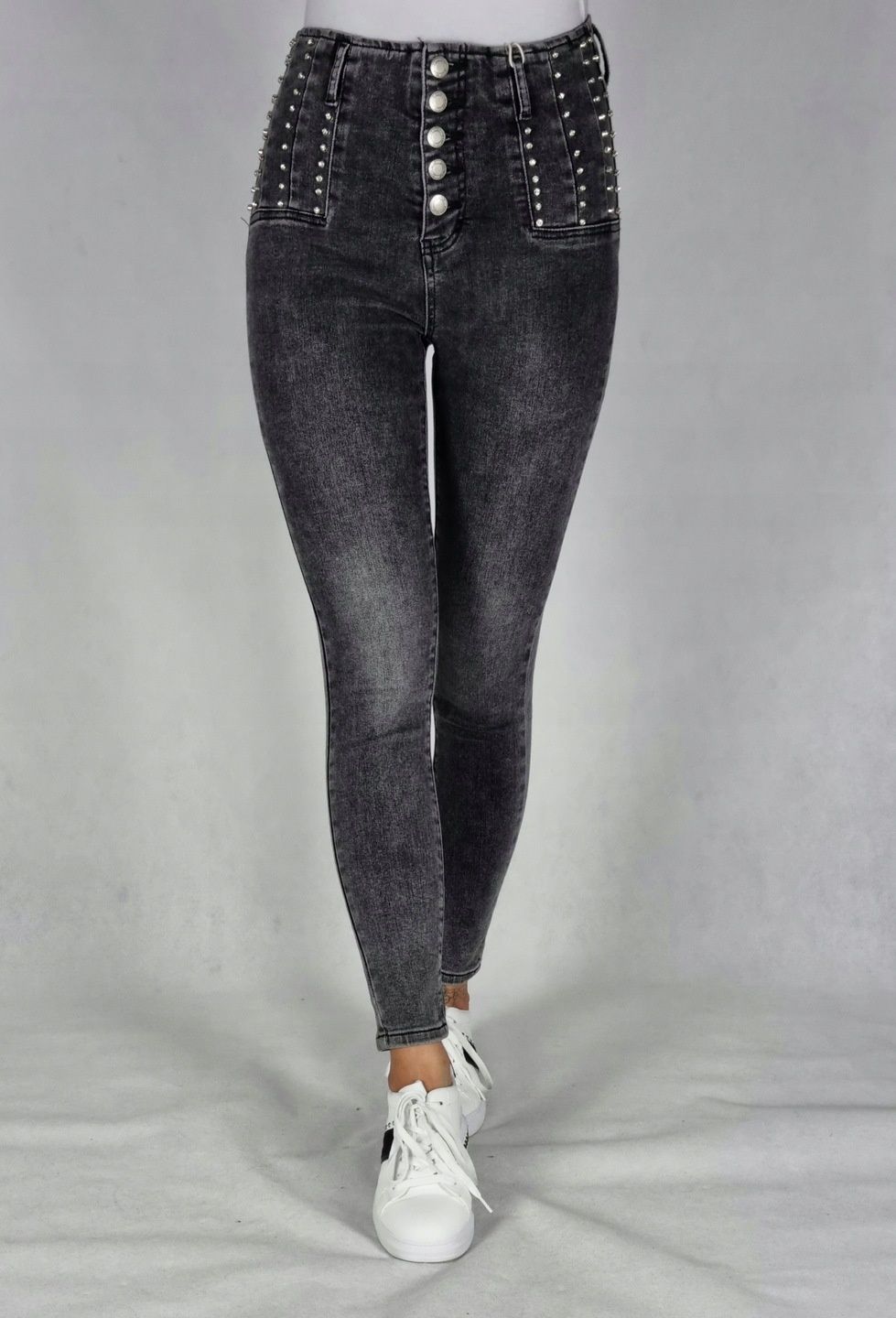 Nowe spodnie jeansowe M. SARA z dżetami rozm 27 S  wysoki Stan 
Mega j